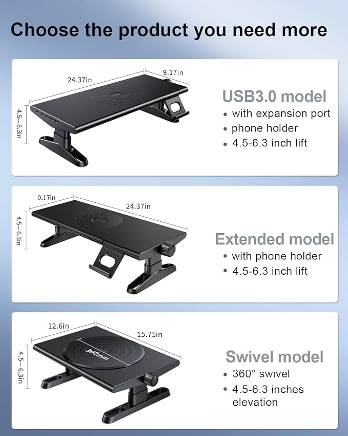 NIFBANG Monitor Stand Riser for Desk,360°Rotation Freely Height Adjustable by Knob,4.4-5.8 Inches,Ergonomic Monitor Stand Mount, Desktop Monitor Stand Riser for Computer,Laptop,Printer,Tv,Black
