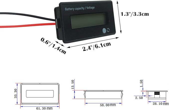 12V 24V 36V 48V Battery Meter, Voltage Indicator, Lead-Acid & Lithium Ion Battery Monitor, for Motorcycle Car Truck Vehicle Marine Boat Golf Cart Club Car - White