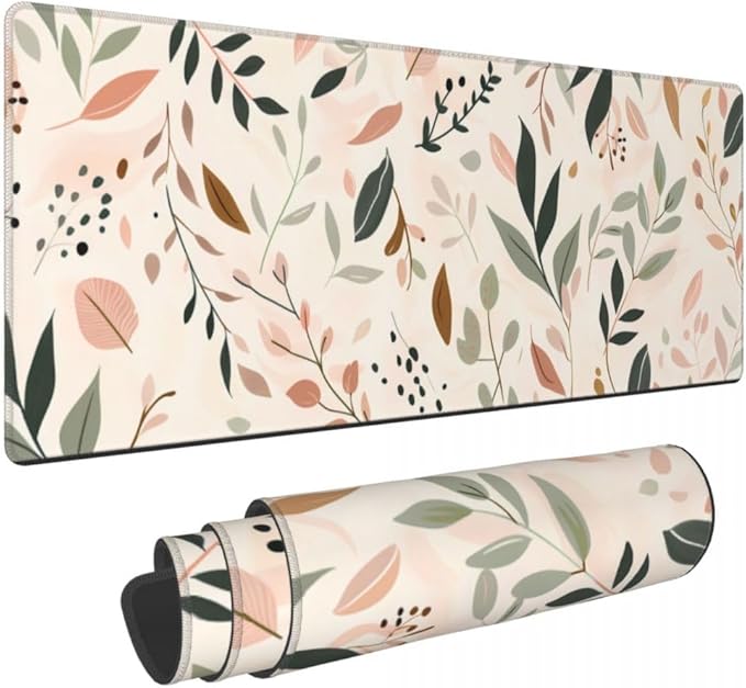 CANFLASHION Desk Pad,Office Desk Mat 31.5"×11.8" Large Gaming Mouse Pad,Durable Extended Computer Mouse Pad,Waterproof Thick Big Mouse Pads with Non-Slip Rubber Base Office Home Abstract Boho Leaves