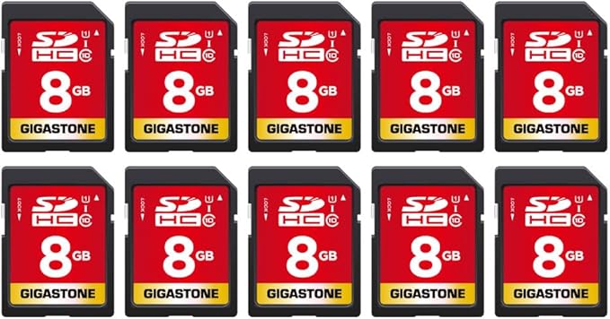 GIGASTONE 8GB SD Card 10-Pack UHS-I U1 Class 10 SDHC Memory Card Full HD Video by Gigastone