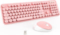Kootop Wireless Keyboard, Cute Colorful 104 Keys Typewriter Retro Round Keycaps Keyboard for PC Laptop,Desktop,Windows, Home and Office Keyboards (Pink)