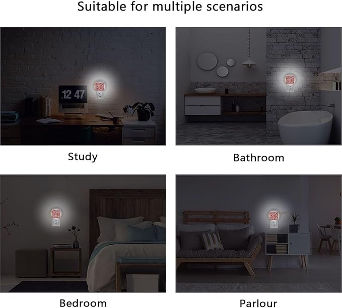 Pigsaly Led Night Light Christmas Gingerbread Men Pink Candy Canes Night Light Plug in Wall Lamp Smart Dusk to Dawn Sensor Nightlight Led Lamp Energy Saving Lights Gift for Kids Room Bedroom Bathroo