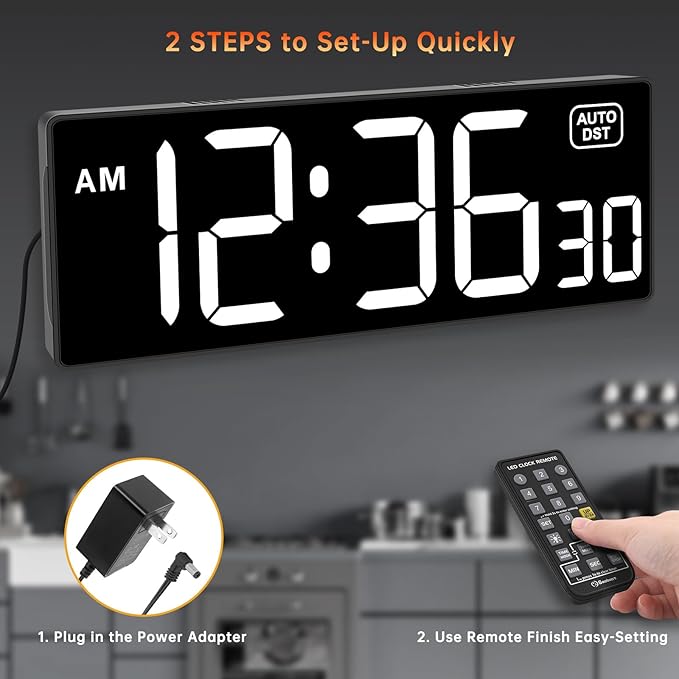 Soobest Digital Wall Clock with Seconds for Gym, Remote Countdown Timer Large LED Display 5 Dimmer, (10.2" White)