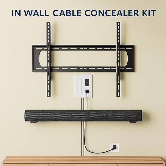 in Wall Cable Concealer Kit – Paintable Cord Management System for TV, Home Theater & Office, Easy DIY Wire Hider Raceway for Power & Low Voltage Cables