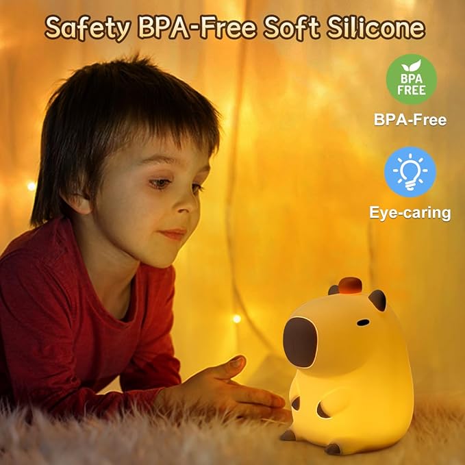 LEDHOLYT Capybara Cute Night Light for Kids, Rechargeable LED Dimmable Silicone Nightlight for Kids,Funny Light Up Capibara,Squishy Capybara Lamp Xmas Gifts