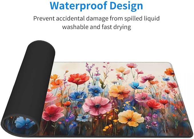 CANFLASHION Desk Pad,Office Desk Mat 31.5"×11.8" Large Gaming Mouse Pad,Durable Extended Computer Mouse Pad,Waterproof Thick Big Mouse Pads with Non-Slip Rubber Base Office Home Watercolor Wild Flower