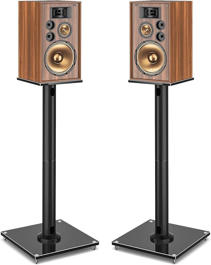 YOMT Universal Speaker Stands Pair for Surround Sound, 28 Inch Floor Speaker Stands with Cable Management Holds 22lbs Bookshelf Speaker Satellite Speaker, 1 Pair