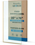 Royalty Fixed Shower Screen - 30" x 76" Frameless 3/8" Clear Tempered Glass Panel with Hardware - Easy Clean Smart Guard Coating - Minimalist Modern Design for Bathroom - Brushed Gold