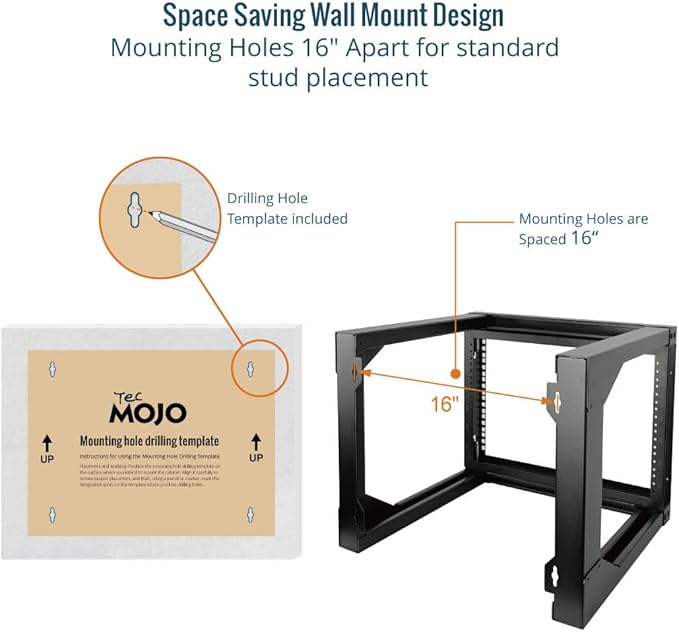 Tecmojo 6U Wall Mount Server Rack, Open Frame Network Rack for 19" Computer/AV/Data/IT/Media Equipment, 18" Depth, 16" Apart Mounting Holes, Swing Gate, Square and Tapped Holes