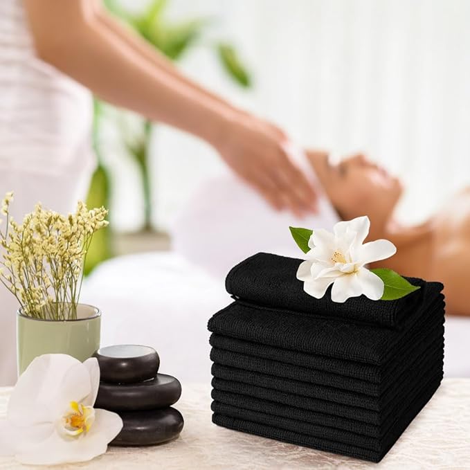 UNIMADE Washcloths Bulk - 100 Pack - Face Towels (12" x 12"), Highly Soft Wash Cloths and Hand Towels, Fast Drying Multi-Purpose Microfiber Cleansing Cloths for Bathroom, Hotel, Spa, and Salon - Black