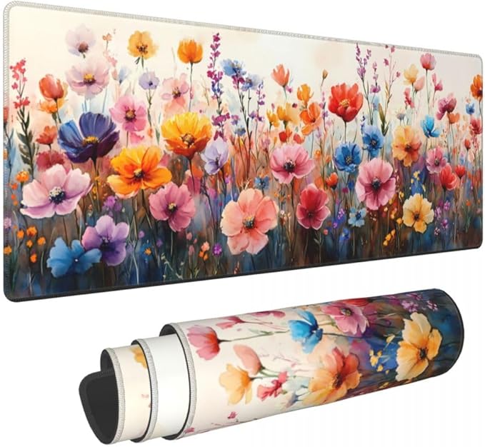 CANFLASHION Desk Pad,Office Desk Mat 31.5"×11.8" Large Gaming Mouse Pad,Durable Extended Computer Mouse Pad,Waterproof Thick Big Mouse Pads with Non-Slip Rubber Base Office Home Watercolor Wild Flower