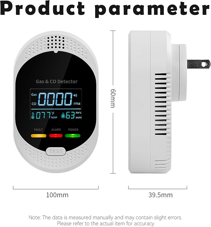 3PCS 4-in-1 Carbon Monoxide & Natural Gas Detectors with Temperature/Humidity LCD Display, Plug in Co Leak Detector Propane Monitor for Home Travel RV Essentials, Sound Alarm Over 85dB