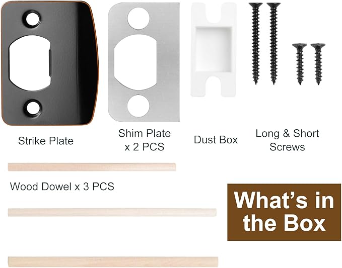 MOSECYOU Standard Door Lock Strike Plate with Spacer Shim, Oil Rubbed Bronze, Door Latch Restorer, Universal Security Striker, Repair Kits to Fix Door Won’t Latch Close
