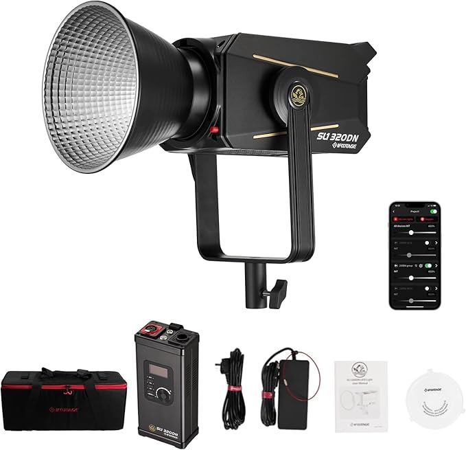 IFOOTAGE SL1 320DN LED Video Light,Continuous LED Lighting with 5600k Daylight,CRI 98+,Brightness 56000lux @ 1m,8 Light Effects,APP Control,for Professional Video Recording