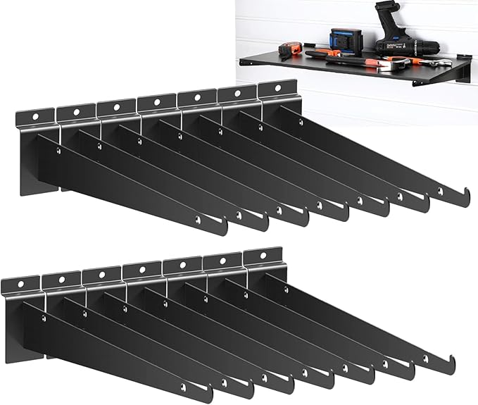 16 Inch Slatwall Shelf Bracket with Lip, 14 Pack Metal Shelf Brackets for Slat Wall,Heavy Duty Slatwall Accessories for Slatwall Panels Shelving Display Home Commercial- Black Slatwall Shelf Brackets