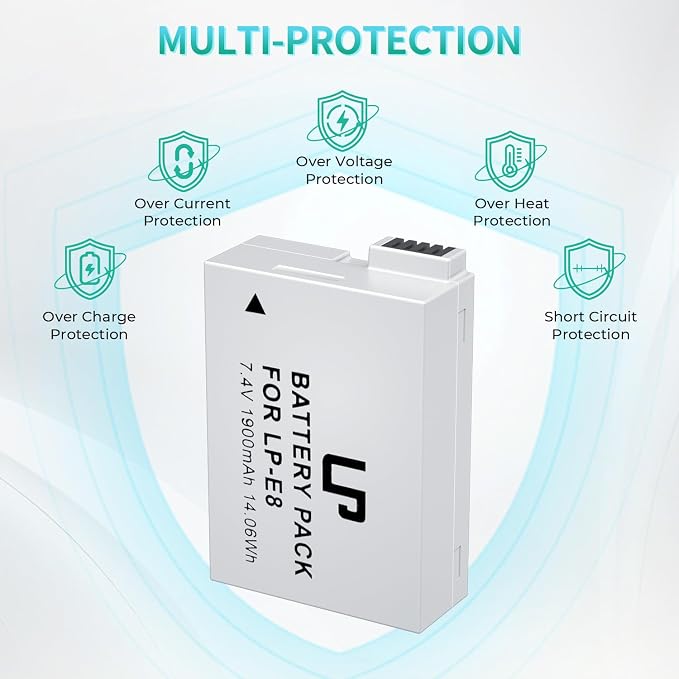 LP E8 Replacement Battery, 2 Pack 1900mAh E8 Batteries - Image 5