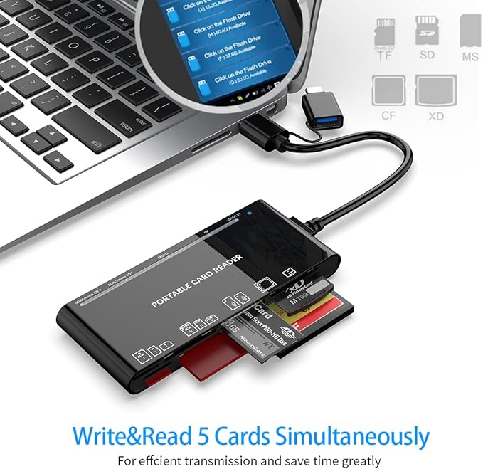 USB C USB3.0 Multi Card Reader for SD, CF, Micro SD, XD, MS Cards - 7 in 1 Adapter Hub for Windows, Mac, Linux, Android