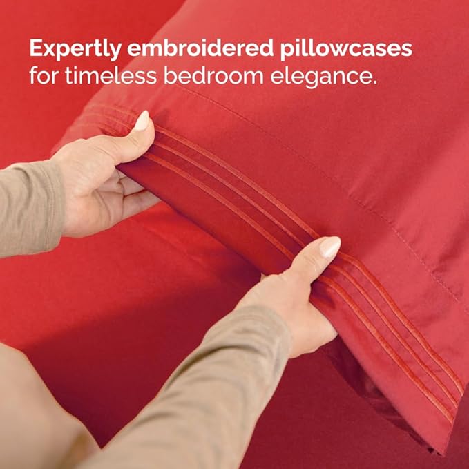 Full XL Bed Sheet Set - 4 Piece Extra Long Extended Full XL Sheets - Soft, Breathable and Cooling - Fits 8" to 16" Mattress with Deep Pockets - 54" x 80" - Easy-Fit, Wrinkle and Fade Resistant - Red