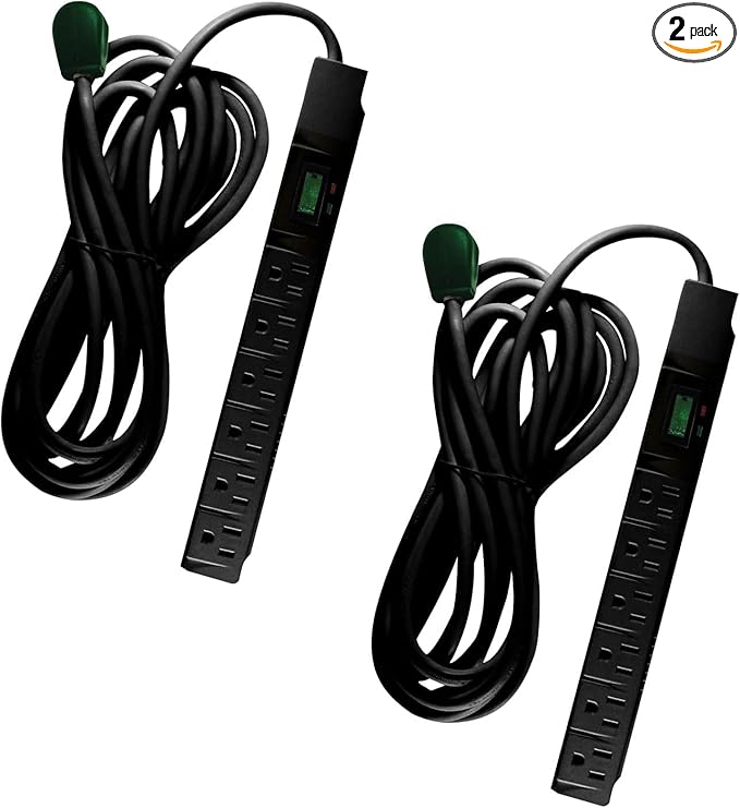 GoGreen Power Inc. (G-16315-15BK-2) 6 Outlet Surge Protector, 15FT Cord, Black, 2 Pack