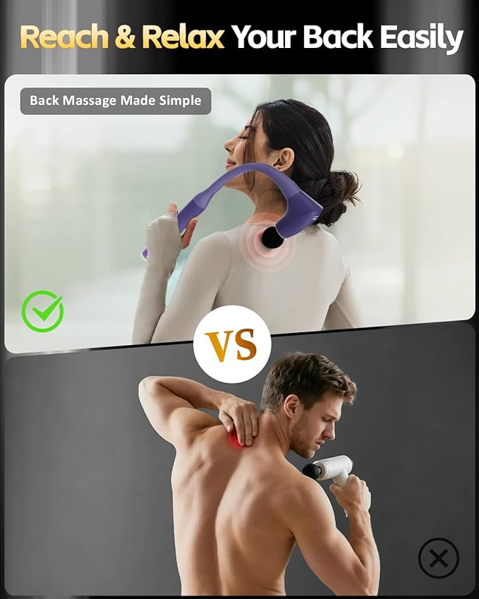 CAREKING 2-in-1 Detachable Muscle Massage Gun Deep Tissue with 20'' Extension Handle, Back and Neck Massager for Pain Relief, Handheld Massager for Shoulder Lower Back Leg Waist, Purple