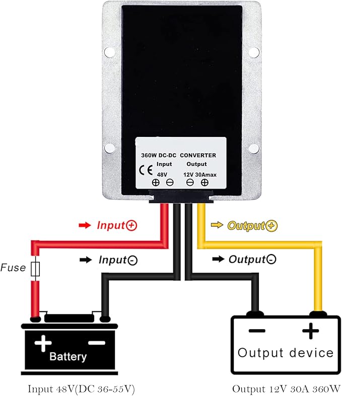 MGGi DC 48V to 12V Converter Voltage Regulator 30A 360W Voltage Reducer Buck Transformer Power Supply for Golf Cart, forklifts, Car