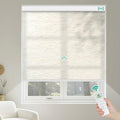 Kilonity Motorized Roller Shades, Light Filtering Remote Control Custom Window Shades Work with Alexa Google Assistant via RF Hub, Rechargeable Electric Blinds for Windows (Texture Light Coffee)