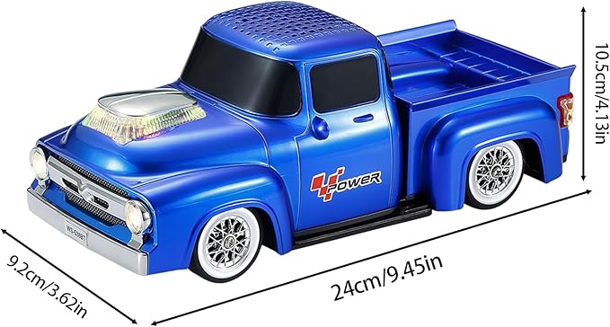 WSTER WS-538 Retro Pickup Truck Bluetooth Replica Speaker – Portable Wireless Car Model Speaker with FM, TWS, LED Party Lights, USB/TF Playback, Built-in Microphone, Type-C, Surprise Gift(Blue)