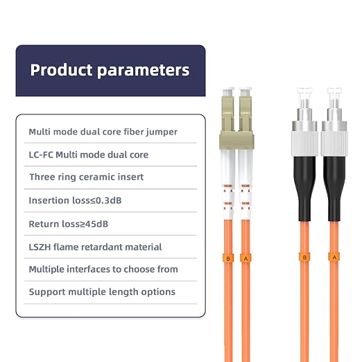 60M/196FT OM1 Fiber Patch Cable, LC/UPC to FC/UPC, 62.5/125μm, 10GB Multimode - Image 3