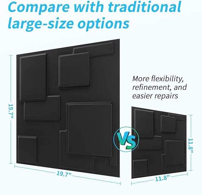 Art3d 20 Pack Decorative 3D Wall Panels, 19 Sq.Feet PVC Interior Wall Décor, 11.8"x11.8", Black