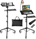 OUKMIC Projector Stand Tripod Laptop Tripod on Wheels with 2 Shelves, Adjustable Height 26 to 49 Inch Portable Podium Stand with Gooseneck Phone Holder for Office, School, Home, DJ Racks