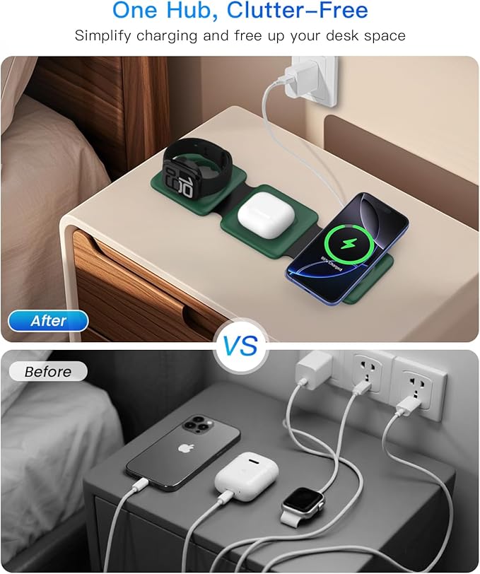 Iseyyox 3 in 1 Wireless Charger for iPhone - Foldable Charging Station Travel Charging Dock Compatible with iPhone 16 15 14 13 12 Pro Max Plus Watch & Airpods