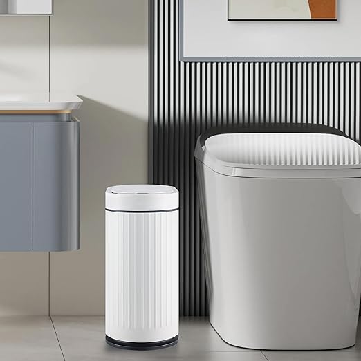 Bathroom Sensor Trash Can with Lid Automatic 2 Gallon Smart Garbage Can Bathroom Decor, 7.5 Liter Small Trash Bin, Motion Sensor Waterproof Wastebasket for Office, Bedroom, White Black