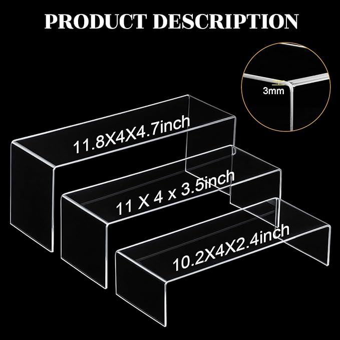 Chuangdi 2 Sets Acrylic Display Risers, Product Stand, Jewelry Display Riser Shelf Showcase Fixtures for Dessert Cupcake Candy Figure Treat Action Showcase (Clear,Extra Large Set)