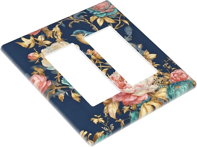 Bvtewkhz Floral Birds Morris 2 Gang Double Rocker Decorative Outlet Covers Light Switch Plate Electrical Receptacle Switchplate For Bathroom Kitchen Bedroom