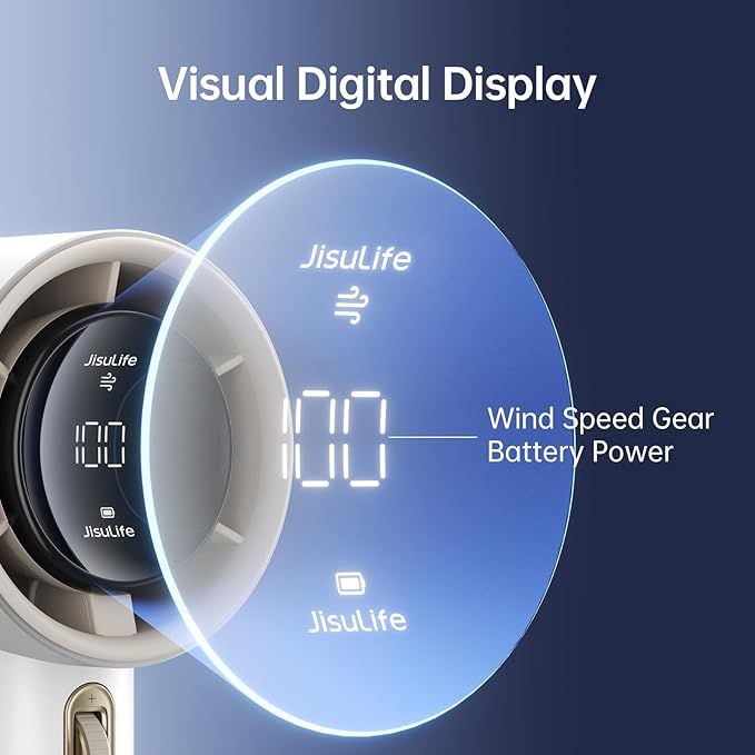 JISULIFE Portable Handheld Fan, Speed(1-100) Adjustable Turbo Mini and 3600mAh Battery Rechargeable Personal Fan, Digital Display, Gifts for Women Men Travel/Camping/Outdoor-White