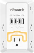 Electrical Outlet Extender with USB Ports (3C1A), Snug Wall Outlet with Night Light, Surge Protector, Wall Plug Adapter for Multiple Devices, Wall Socket Expander