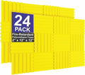 Foam Factory Inc 24 Pack Color Acoustic Foam Panel Studio Soundproofing Wedge Wall Tiles 12” X 12” X 2” (Yellow)