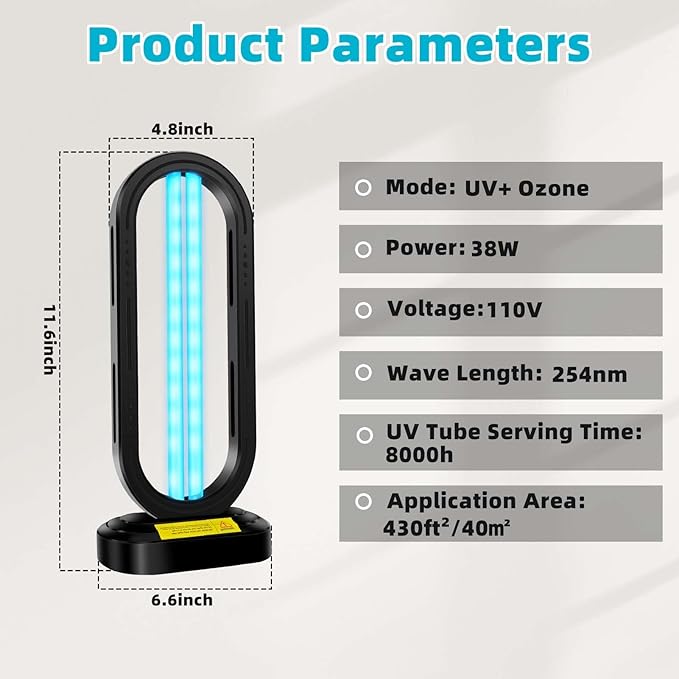 UV Light Sanitizer,4-Speed Timing and Remote Control UVC Home Disinfection Device,Portable Ultraviolet Light Sanitizer Effectively Mold Remover and Dust Mites,UV Lamp for Whole Room,Black