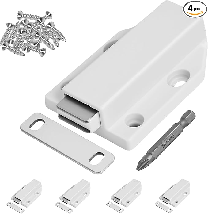 4 Pack Magnetic Push Latch,Heavy Duty Magnetic Touch Latch,for Push to Open Cabinet or Kitchen Drawer, Kitchen Door,on Strong Pop Out (White - 2.7 inch, 4 Pack)