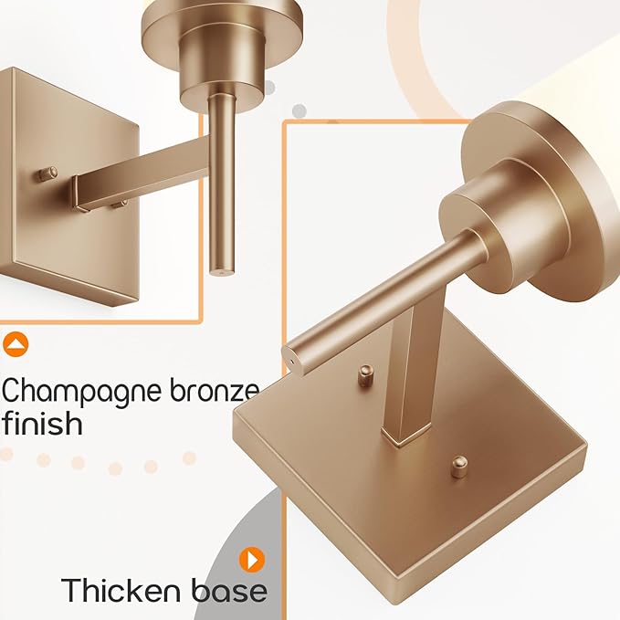 AONEON Vanity Lighting Fixtures with White Frosted Glass Champagne Bronze Wall Lamp Over Bathroom Mirror for Bedroom, Living Room, Washroom Porch T001CPG-L1