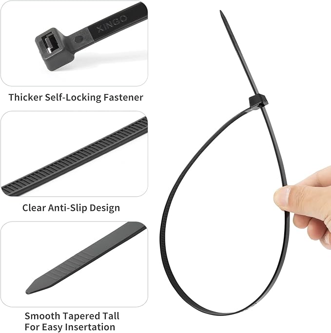 XINGO 60 inch Blcak Long Zip Ties Heavy Duty 20 PCS, 250 lbs Ultra Strong Plastic Wire Ties, Large Cable Ties Extra Long Tie Wraps, Indoor and Outdoor UV Resistant