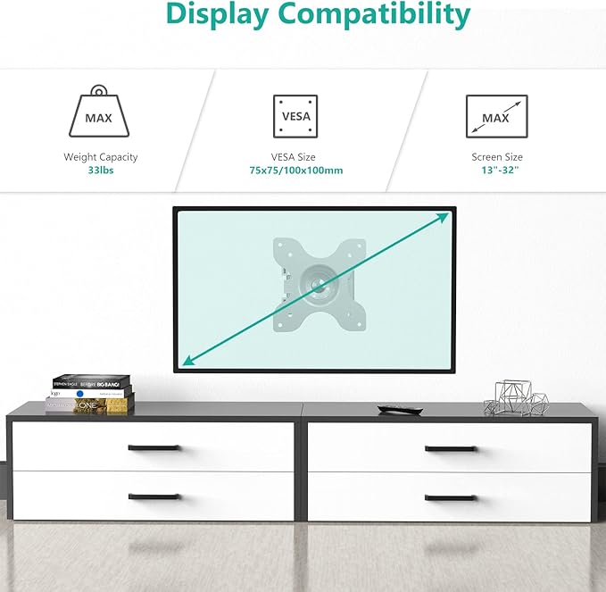 WALI TV Wall Mount Articulating LCD Monitor Full Motion Extension Arm Tilt Swivel for Most 13 to 32 inch LED TV Flat Panel Screen with Mounting Holes up to 100x100mm, 2 Packs (1330LM-2W), White