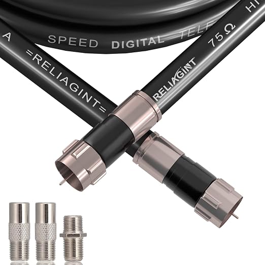 10ft RG6 Coaxial Cable Black, 75 Ohm Coax Cable by RELIAGINT