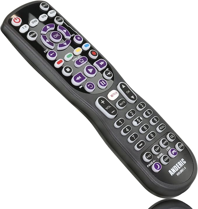 Universal 4-Device Fit for Roku Streaming Player/TV Remote Control with Macro, Learning, & Backlighting for All Roku TVs and Blu-Ray Players, Audio, Sound Bars - RRUR01.4