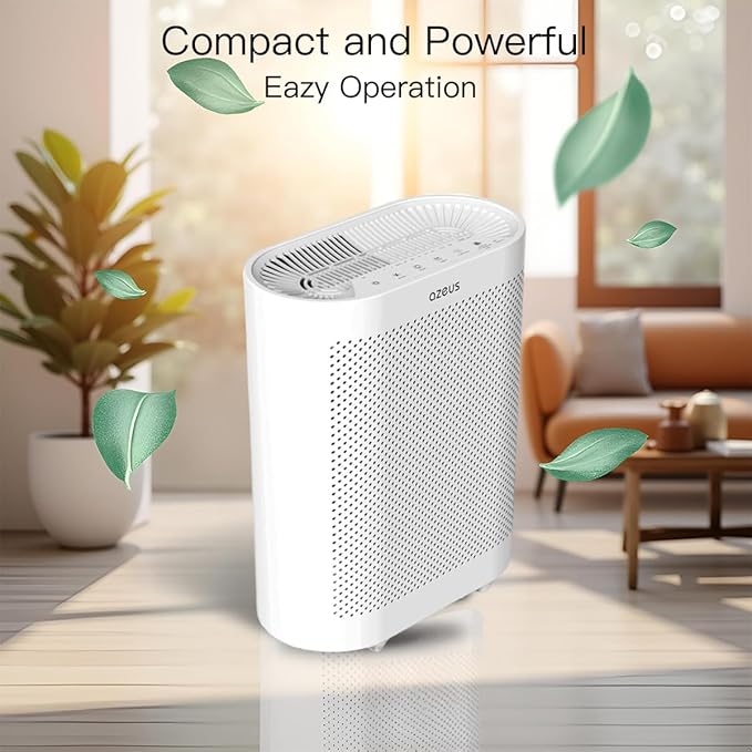 Azeus FS32 True HEPA Air Purifier for Large Rooms, White, High CADR 400m³/h, Smoke Dust Pet Dander Removal, Auto Mode with Air Quality Sensor