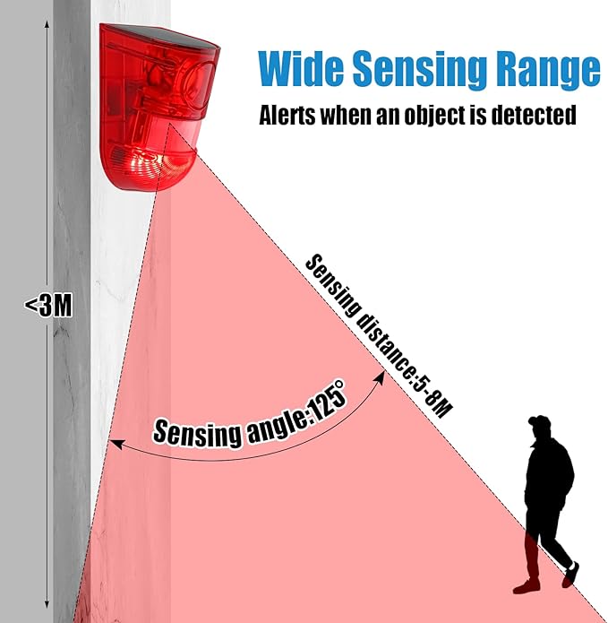 Qualirey 6 Pack Solar Sound and Light Alarm Motion Sensor 129db Outdoor Security Siren Waterproof Motion Activated Detector Alarm 6 LEDs Flash Warning Strobe System for Home, Farm (Red)