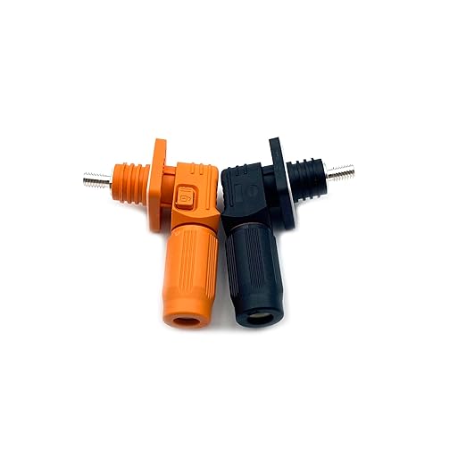 70A Battery Energy Storage Connector, 10mm² High Current Connectors IP67 Waterproof Stud Wiring Power Adapter Quick Plug Terminal Right Angle Plug and Socket (1000V Black+Orange)