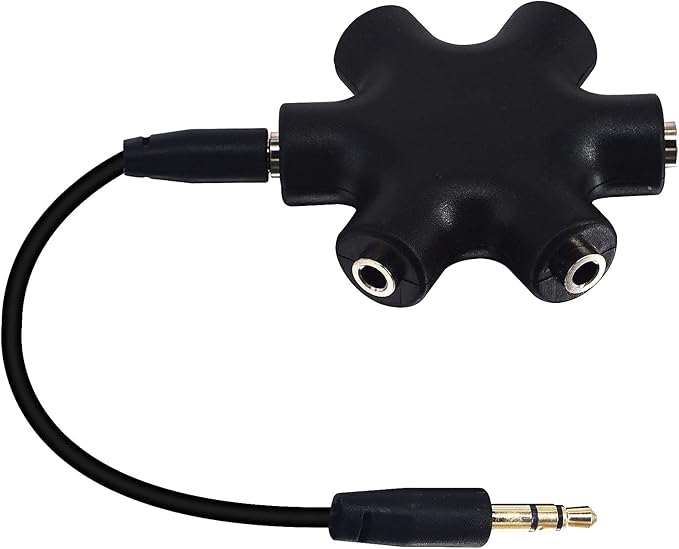 Onelinkmore Headphone Splitter - 5-Jack 3.5mm Audio Stereo Adapter for Headsets, Earbuds, Earphones - 1 Male to 4 Female With Stereo Cable
