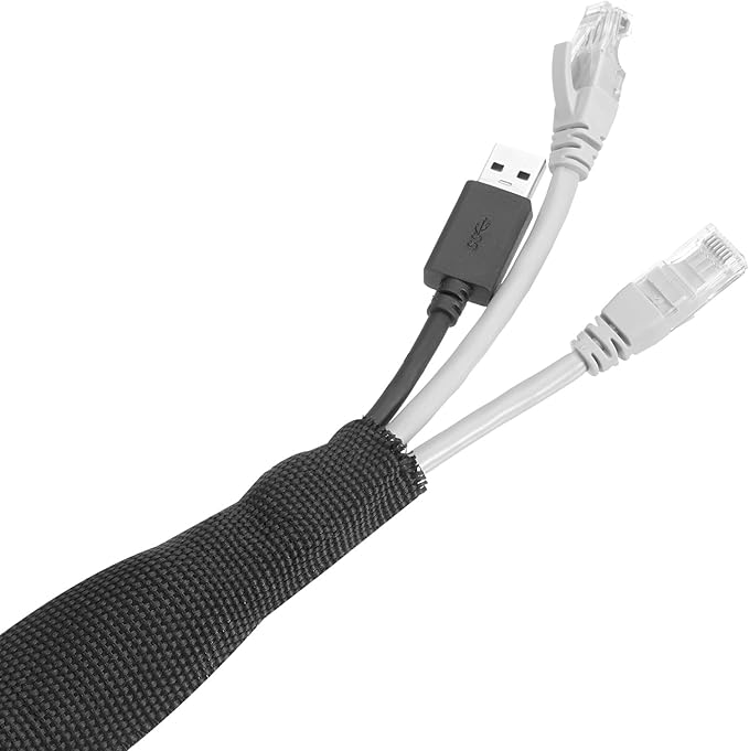 MECCANIXITY Braided Cable Sleeves Heat Shrinkable Fabric Sleeving, 1/2" 40ft Black 2:1 Ratio Heat Shrinkable Cord Protector for Harness Cable, Network Cable Protection, Cable Management