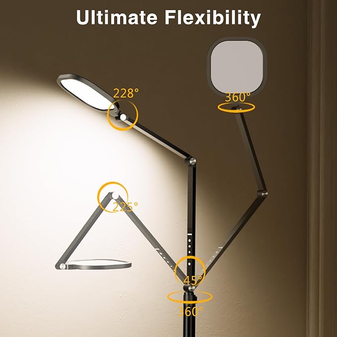 LitONES Ring Light with Stand, 15W Dimmable Zoom Lighting for Computer, Home Office, Reading, Video Calls, 66 Inches Floor Lamp with Flexible Swing Arm, AC Plug, Remote, Memory & Timer CRI >95